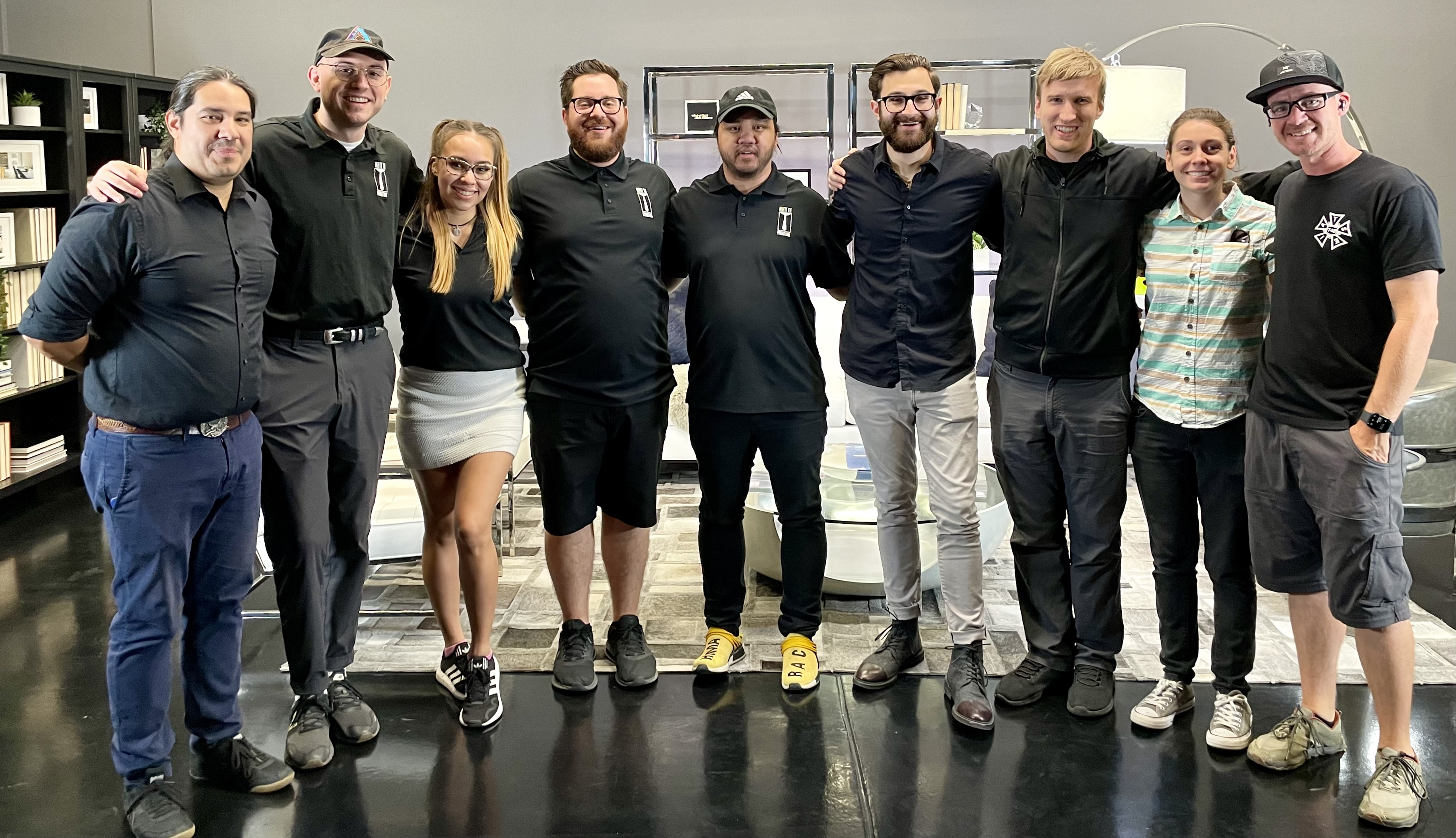 White Tie Productions (left to right): Jaime Gutierrez, AV Technician; Nick Zawisa, AV Technician; Chey Tietje, Event Operations Manager; Chris Kirma, Production Operations Manager; Nate Arnold, Lead Audio Engineer; Ross Snyder, President; Allen Ellis, VP of Technology and Design; Emily Goode, VP of Creative; and Aaron Phoenix, Specialty Camera Operator